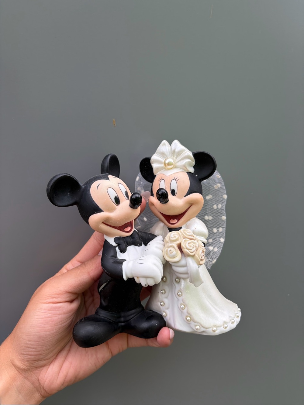 Mickey & Minnie Wedding Cake Topper - White Bride & Black Groom